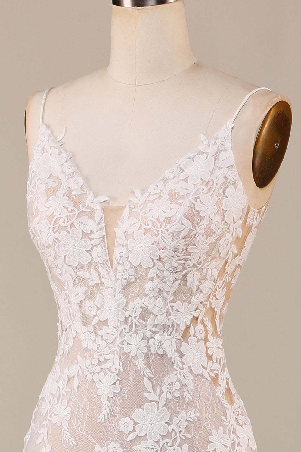 Charmante Sirène Bretelles Spaghetti Ivoire Robe de mariée longue avec dentelle