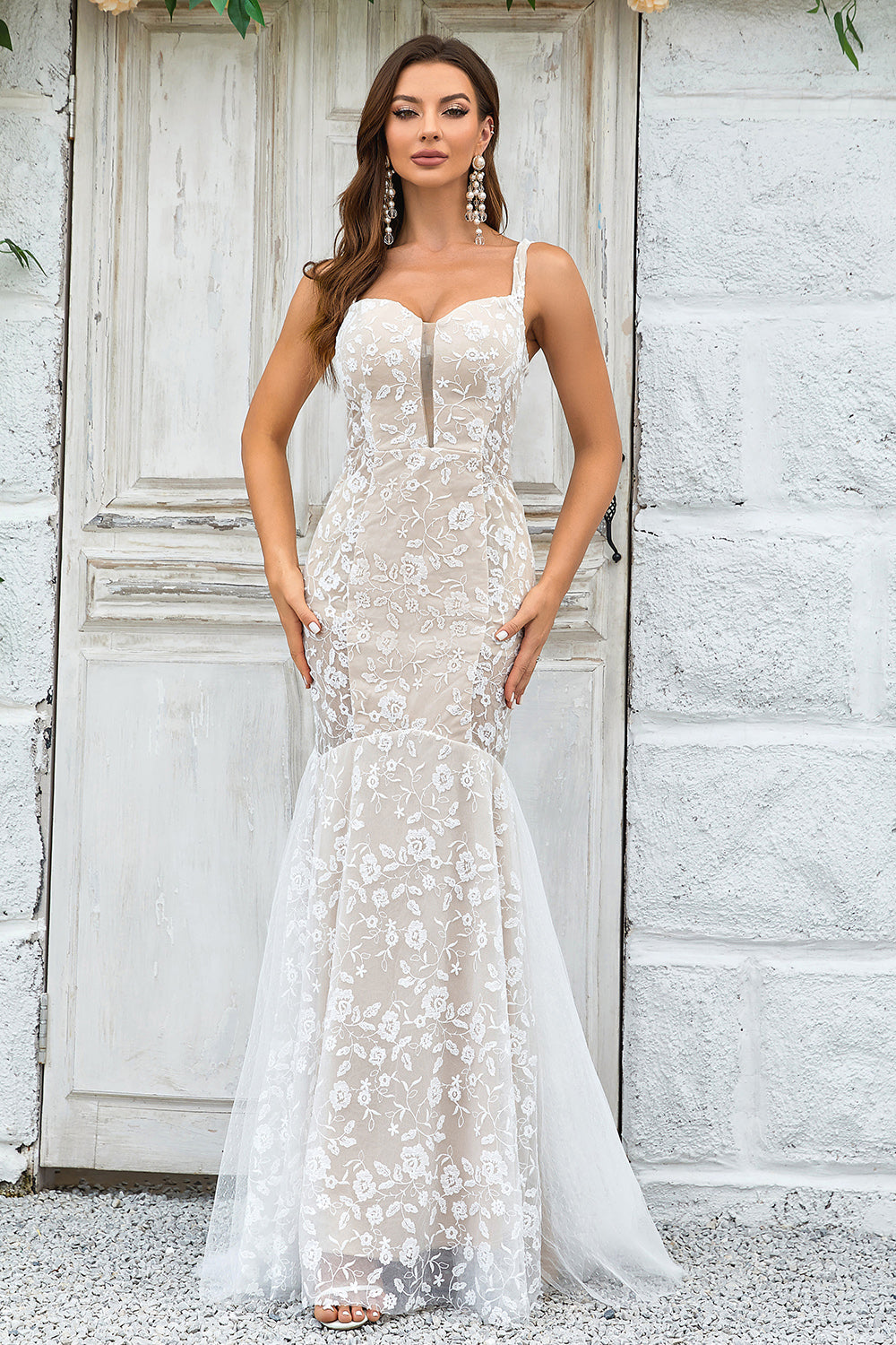 Train de balayage sirène ivoire Robe de mariée avec dentelle