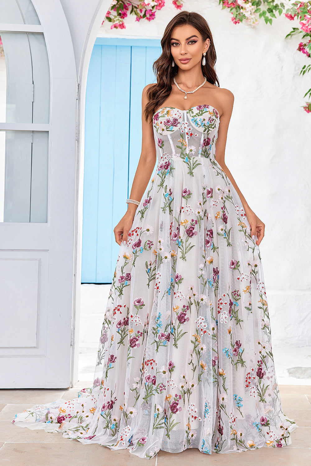 Beauté A Line Sweetheart Ivoire Robe de mariée longue avec broderie