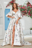 Traîne chapelle en satin fleuri ivoire Robe de mariée