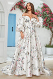 Traîne chapelle en satin fleuri ivoire Robe de mariée