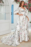 Traîne chapelle en satin fleuri ivoire Robe de mariée