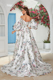 Traîne chapelle en satin fleuri ivoire Robe de mariée