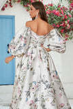 Traîne chapelle en satin fleuri ivoire Robe de mariée