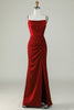 Charger l&#39;image dans la galerie, Bretelles Spaghetti Bourgogne Robe de demoiselle d’honneur longue avec front fendu