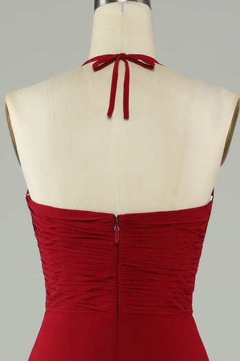 A-ligne Licou Bourgogne Robe de demoiselle d’honneur longue avec fente