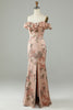Charger l&#39;image dans la galerie, Fleur imprimée sur la robe de demoiselle d’honneur longue Shoudler Blush avec fente