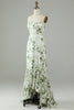 Charger l&#39;image dans la galerie, Asymétrique bustier imprimé vert longue robe de demoiselle d’honneur