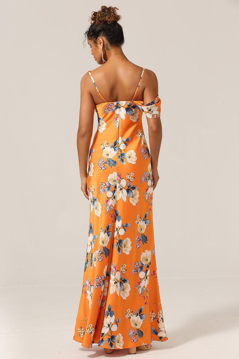 Charger l&#39;image dans la galerie, Robe de demoiselle d’honneur imprimée à la mode Sirène Une épaule imprimée à la fleur d’orange