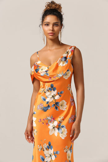 Robe de demoiselle d’honneur imprimée à la mode Sirène Une épaule imprimée à la fleur d’orange