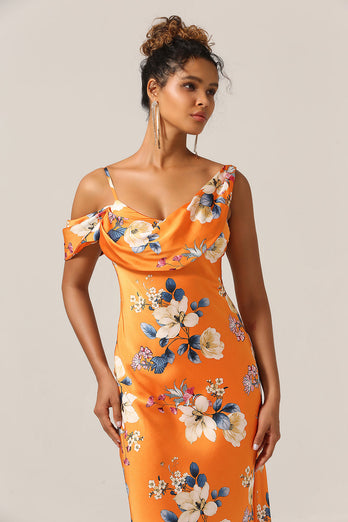 Robe de demoiselle d’honneur imprimée à la mode Sirène Une épaule imprimée à la fleur d’orange