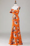 Robe de demoiselle d’honneur de fleur d’orange imprimée de sirène