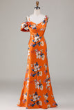 Robe de demoiselle d’honneur de fleur d’orange imprimée de sirène