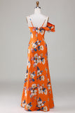 Robe de demoiselle d’honneur de fleur d’orange imprimée de sirène