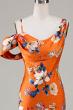 Robe de demoiselle d’honneur de fleur d’orange imprimée de sirène