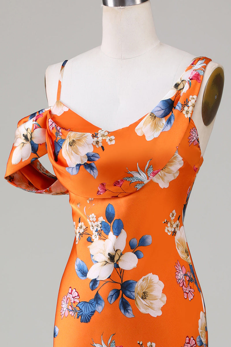 Charger l&#39;image dans la galerie, Robe de demoiselle d’honneur de fleur d’orange imprimée de sirène