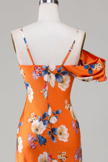 Robe de demoiselle d’honneur de fleur d’orange imprimée de sirène