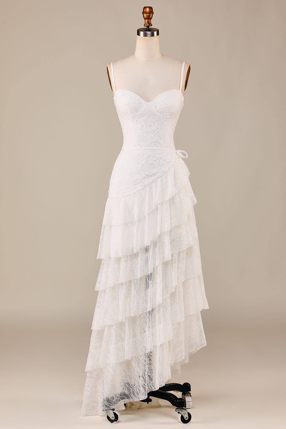 Gaine Spaghetti Sangles Dentelle Ivoire Asymétrique Détachable Train Boho Robe de mariée