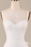 Gaine Spaghetti Sangles Dentelle Ivoire Asymétrique Détachable Train Boho Robe de mariée