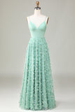 Bretelles Spaghetti A-Line Robe de demoiselle d’honneur verte sans manches