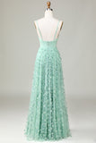 Bretelles Spaghetti A-Line Robe de demoiselle d’honneur verte sans manches