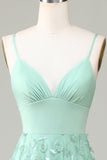 Bretelles Spaghetti A-Line Robe de demoiselle d’honneur verte sans manches