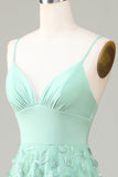 Bretelles Spaghetti A-Line Robe de demoiselle d’honneur verte sans manches