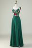 Charger l&#39;image dans la galerie, Robe de Demoiselle d&#39;Honneur A-ligne Vert Foncé Longue avec Fleurs 3D