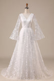 Manches éclatées en dentelle ivoire A-Line Robe de mariée