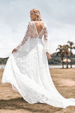 Beauté A Ligne V Col Ivoire Dentelle Flare Manches Robe de mariée