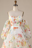 Robe de mariée Wax Floral A-Line Sweep Train avec manches