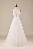 Elégant A Line V Col Ivoire Détachable Watteau Train Tulle Robe de mariée