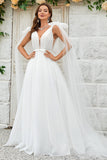 Robe de mariée Watteau Train Tulle Détachable en Ivoire