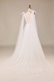 Elégant A Line V Col Ivoire Détachable Watteau Train Tulle Robe de mariée