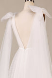 Elégant A Line V Col Ivoire Détachable Watteau Train Tulle Robe de mariée