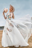 Magnifique Robe de mariée à manches longues ivoire à manches longues en tulle avec broderie