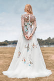 Magnifique Robe de mariée à manches longues ivoire à manches longues en tulle avec broderie