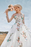Magnifique Robe de mariée à manches longues ivoire à manches longues en tulle avec broderie