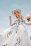 Magnifique Robe de mariée à manches longues ivoire à manches longues en tulle avec broderie