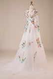 Tulle Manches Longues Robe de mariée ivoire ivoire avec broderie