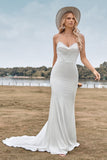 Robe de mariée blanche simple à bretelles spaghetti avec dos croisé