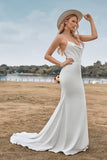 Robe de mariée blanche simple à bretelles spaghetti avec dos croisé