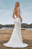 Robe de mariée blanche simple à bretelles spaghetti avec dos croisé