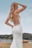 Robe de mariée blanche simple à bretelles spaghetti avec dos croisé