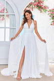 Robe de mariée Ivory A-Line Halter Sweep Train avec fente