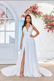 Robe de mariée Ivory A-Line Halter Sweep Train avec fente