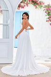 Robe de mariée Ivory A-Line Halter Sweep Train avec fente