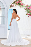 Robe de mariée Ivory A-Line Halter Sweep Train avec fente