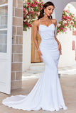 Train de balayage blanc à lacets dans le dos sirène Robe de mariée