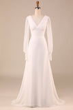 Ivoire Manches Longues Boho Chiffon Open Back Robe de mariée